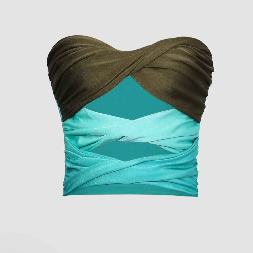NEVER WORN Micas Contrast Twisted Front Tube Top with side zip closure